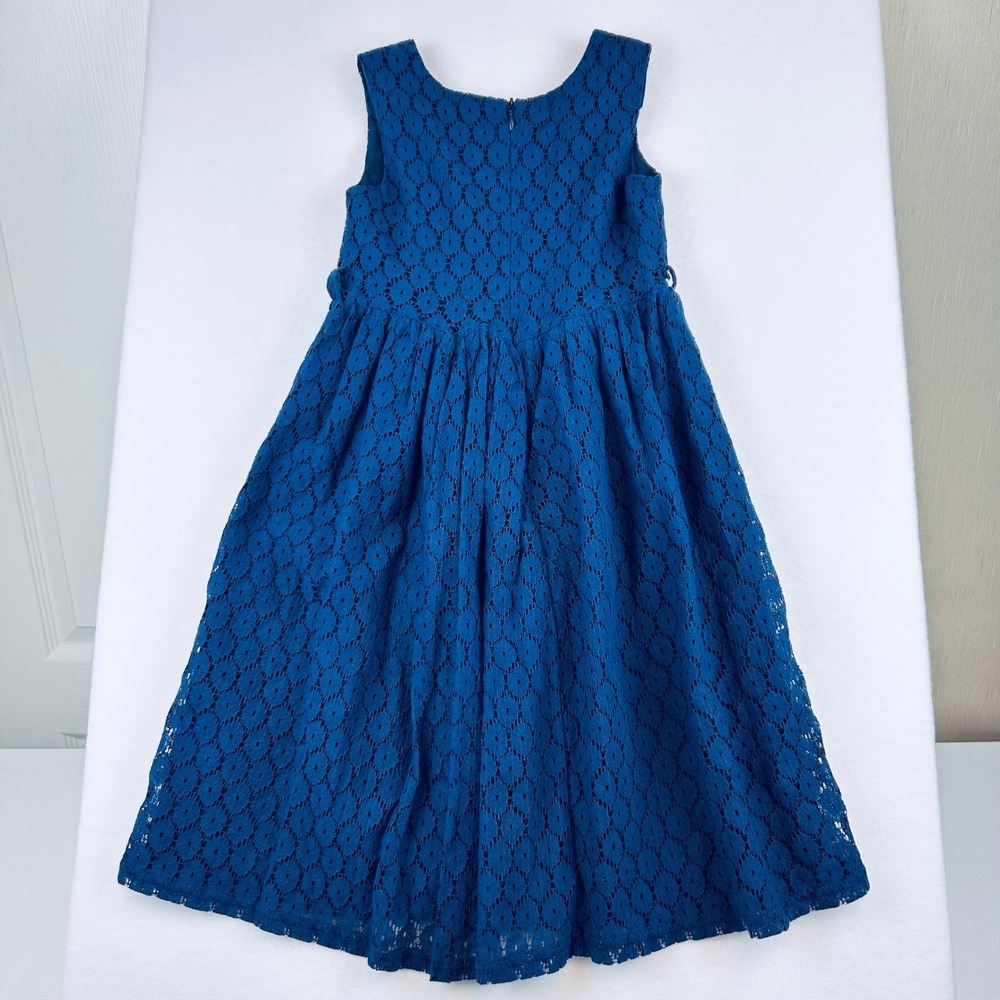 BINPAW Girls Teal Blue Floral Lace Sleeveless Special Occasion Dress Size 6-7 - Picture 8 of 14